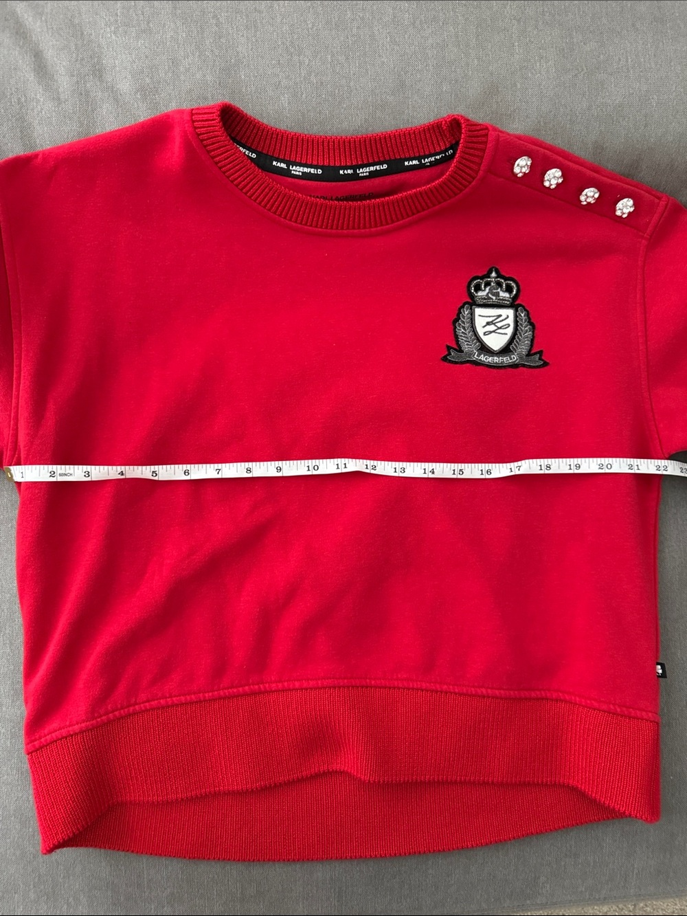 Karl Lagerfeld Red Crewneck Sweatshirt with Crest and Shoulder Buttons - Picture 11 of 11